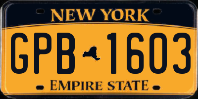 NY license plate GPB1603