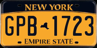 NY license plate GPB1723
