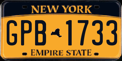 NY license plate GPB1733