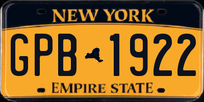 NY license plate GPB1922