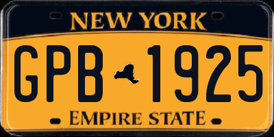 NY license plate GPB1925