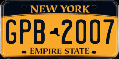 NY license plate GPB2007