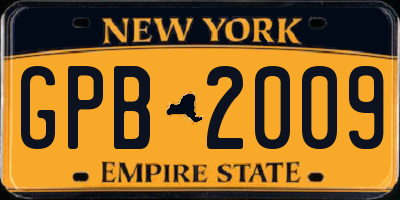 NY license plate GPB2009