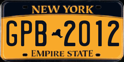 NY license plate GPB2012