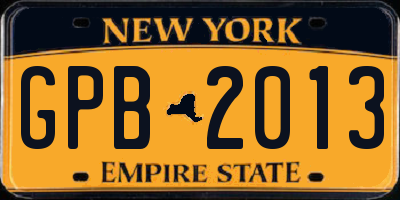 NY license plate GPB2013