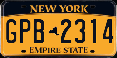 NY license plate GPB2314