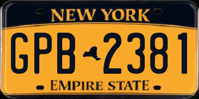 NY license plate GPB2381
