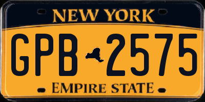 NY license plate GPB2575