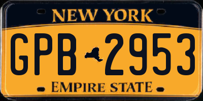 NY license plate GPB2953