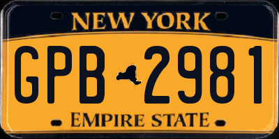 NY license plate GPB2981