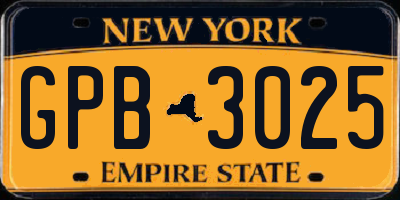 NY license plate GPB3025