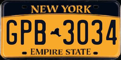 NY license plate GPB3034