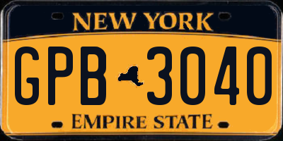 NY license plate GPB3040
