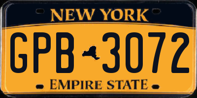 NY license plate GPB3072