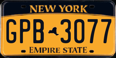 NY license plate GPB3077