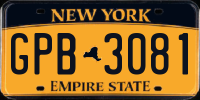NY license plate GPB3081