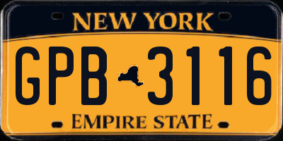 NY license plate GPB3116