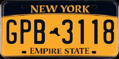 NY license plate GPB3118
