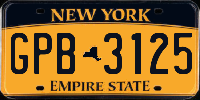 NY license plate GPB3125
