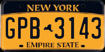 NY license plate GPB3143