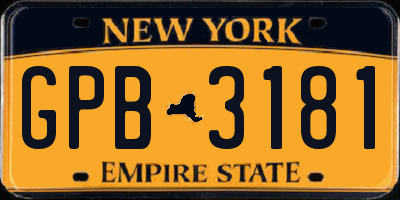 NY license plate GPB3181