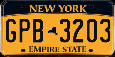 NY license plate GPB3203