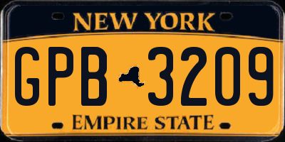 NY license plate GPB3209