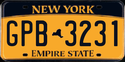NY license plate GPB3231