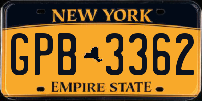 NY license plate GPB3362