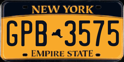 NY license plate GPB3575