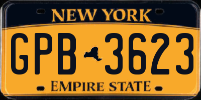 NY license plate GPB3623