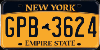 NY license plate GPB3624