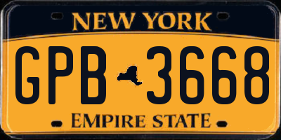 NY license plate GPB3668