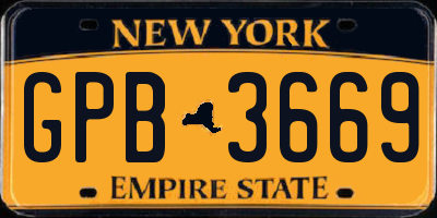 NY license plate GPB3669