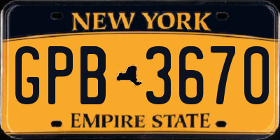 NY license plate GPB3670