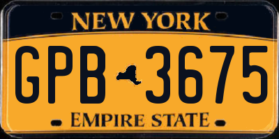 NY license plate GPB3675