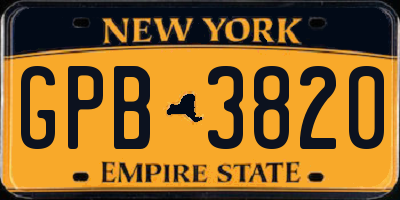 NY license plate GPB3820