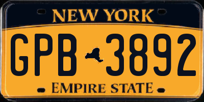 NY license plate GPB3892