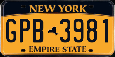NY license plate GPB3981
