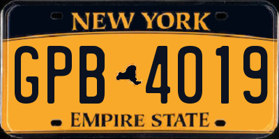 NY license plate GPB4019