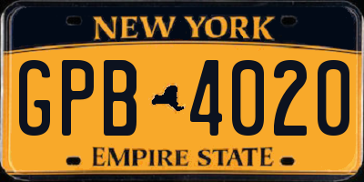 NY license plate GPB4020