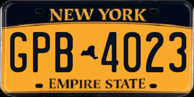 NY license plate GPB4023