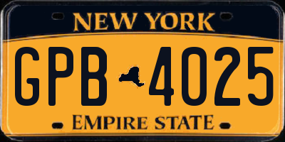 NY license plate GPB4025