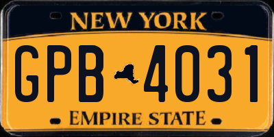 NY license plate GPB4031