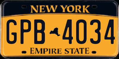 NY license plate GPB4034
