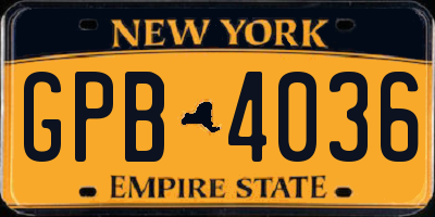 NY license plate GPB4036