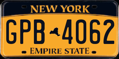 NY license plate GPB4062