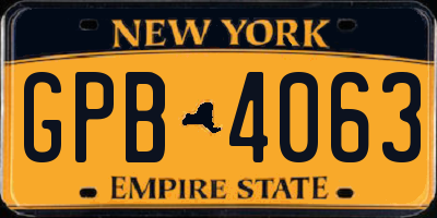 NY license plate GPB4063