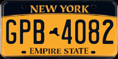 NY license plate GPB4082