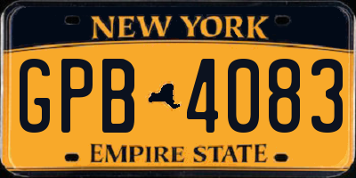 NY license plate GPB4083
